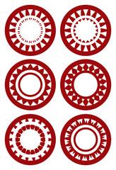 Set of Round Decorative Patterns in Red on White Background