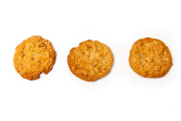 Anzac biscuits on a white background.