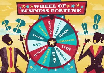Business People play the Business Wheel of Fortune. - obrazy, fototapety, plakaty