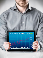 Man Holding Table with Conceptual Graph Display