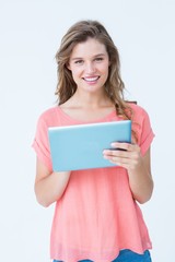 Happy hipster holding tablet pc