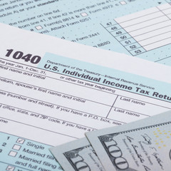 US 1040 Tax Form and dollars