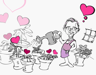 senior man gardening with heart