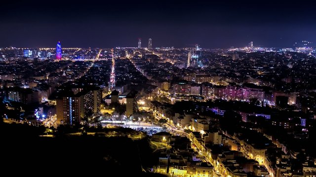 Barcelona skyline time lapse at night