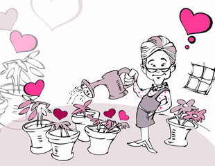 senior woman gardening with heart