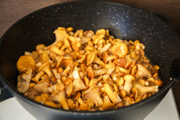 chantarelles in a frying pan