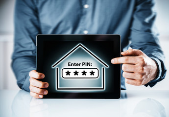 Man Holding Tab While Pointing Enter Pin Display