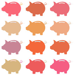 Icons pig piggy bank. Raster.