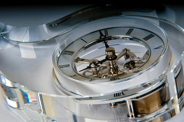 Detail of a clock in a glass block