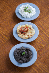 Cottage cheese, hummus and tapenade