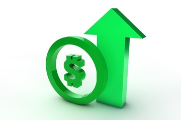 3d sign dollar up in green
