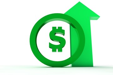 3d sign dollar up in green