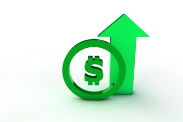 3d sign dollar up in green