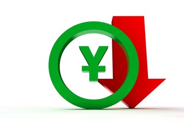 Obraz premium 3d sign yena down in green