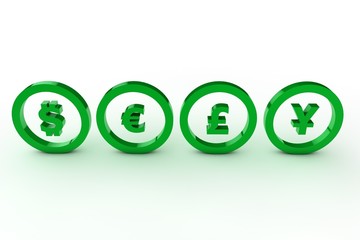 dollar euro pound yena in green 3d