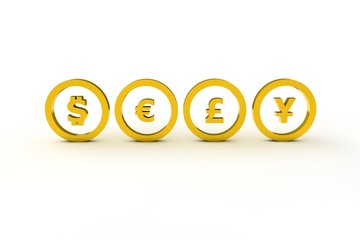 dollar euro pound yena in gold 3d