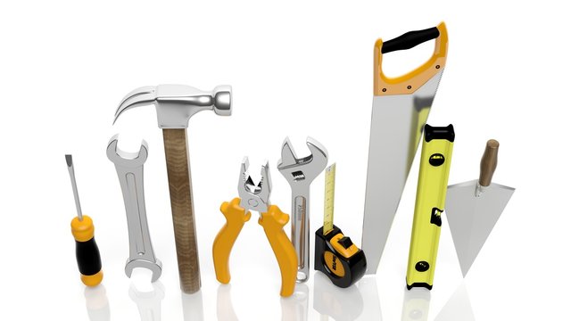 Various tools isolated on white background