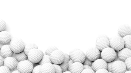 Golf balls pile with copy-space isolated on white background