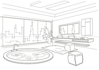 architectural linear sketch bathroom interior