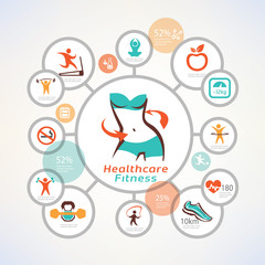 Fototapeta premium fitness and body care infographics, icons collection