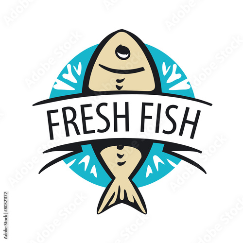 "vector logo fresh fish in a circle and tape" Imágenes de