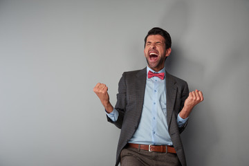 Very happy man showing success