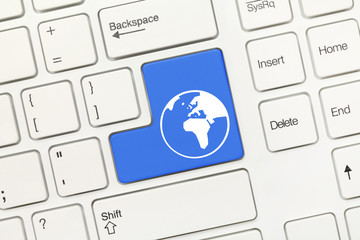 White conceptual keyboard - Blue key with world symbol
