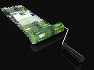 Paint roller and euro (clipping path included)