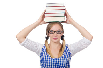 Funny student with stack of books