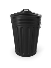 Black trash can isolated