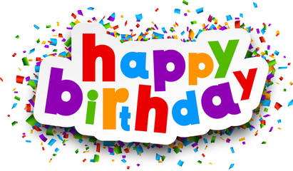 Fototapeta premium Paper happy birthday confetti sign.