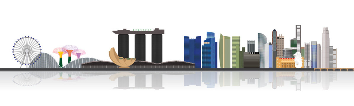 Illustration of Singapore city skyline view at Marina Bay