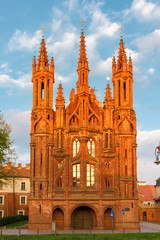 Fototapeta na wymiar Facade of Saint Anne's church at sundown light in Vilnius