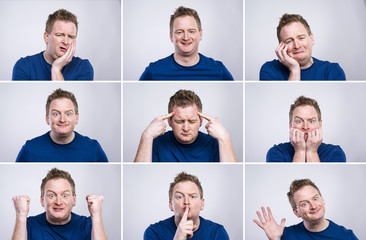 Funny young adult showing his emotions expressively 