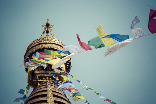 Stupa in Swayambhunath Monkey temple in Kathmandu, Nepal.
