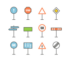 Different road sign icons collection. Design elements