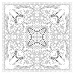 coloring book square page for adults - ethnic floral carpet
