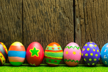 Easter eggs with wood background