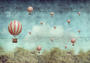Foto op Canvas Heteluchtballonnen vliegen over een bos © vali_111