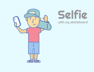 Young guy doing selfie with skateboard