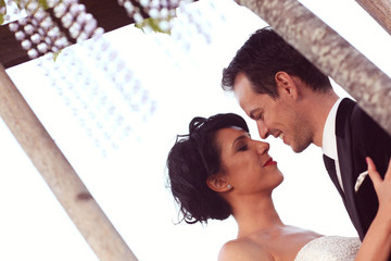 close up of bride and groom on their wedding day