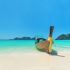 Traditional thai longtail boat at Long Beach, Phi Phi island Tha