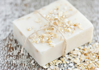 Fototapeta na wymiar Oatmeal Soap handmade for a natural clean