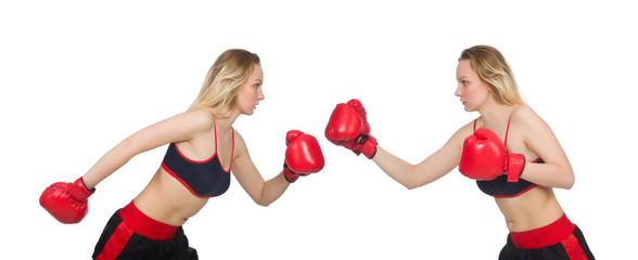 Woman boxer on white background