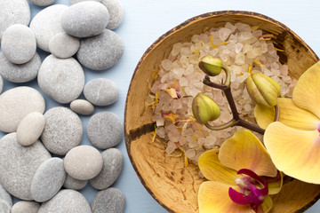 Sea salt, yellow orchid.