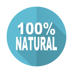 natural blue flat icon 100 percent natural sign