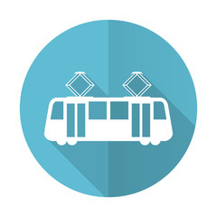 Obraz premium tram blue flat icon public transport sign