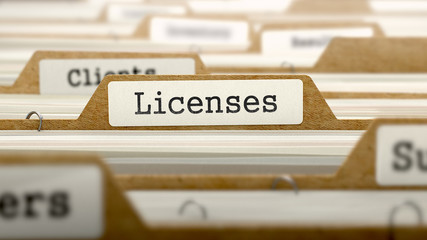 Licenses Concept with Word on Folder. - obrazy, fototapety, plakaty
