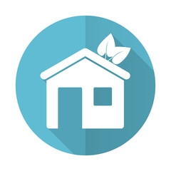 house blue flat icon ecological home symbol