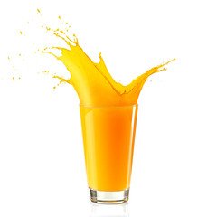 Splashing orange juice isolated on white